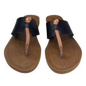 Blue Fin Girls Youth Faux Leather Flip-Flops Thong Sandals US Size 2 NEW Black